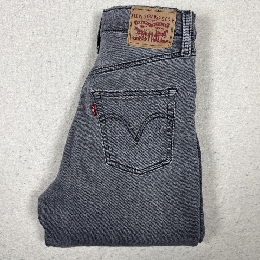 Levis Ribcage Straight Ankle Jeans Womens 25 Gray Medium Wash High Rise Stretch‎